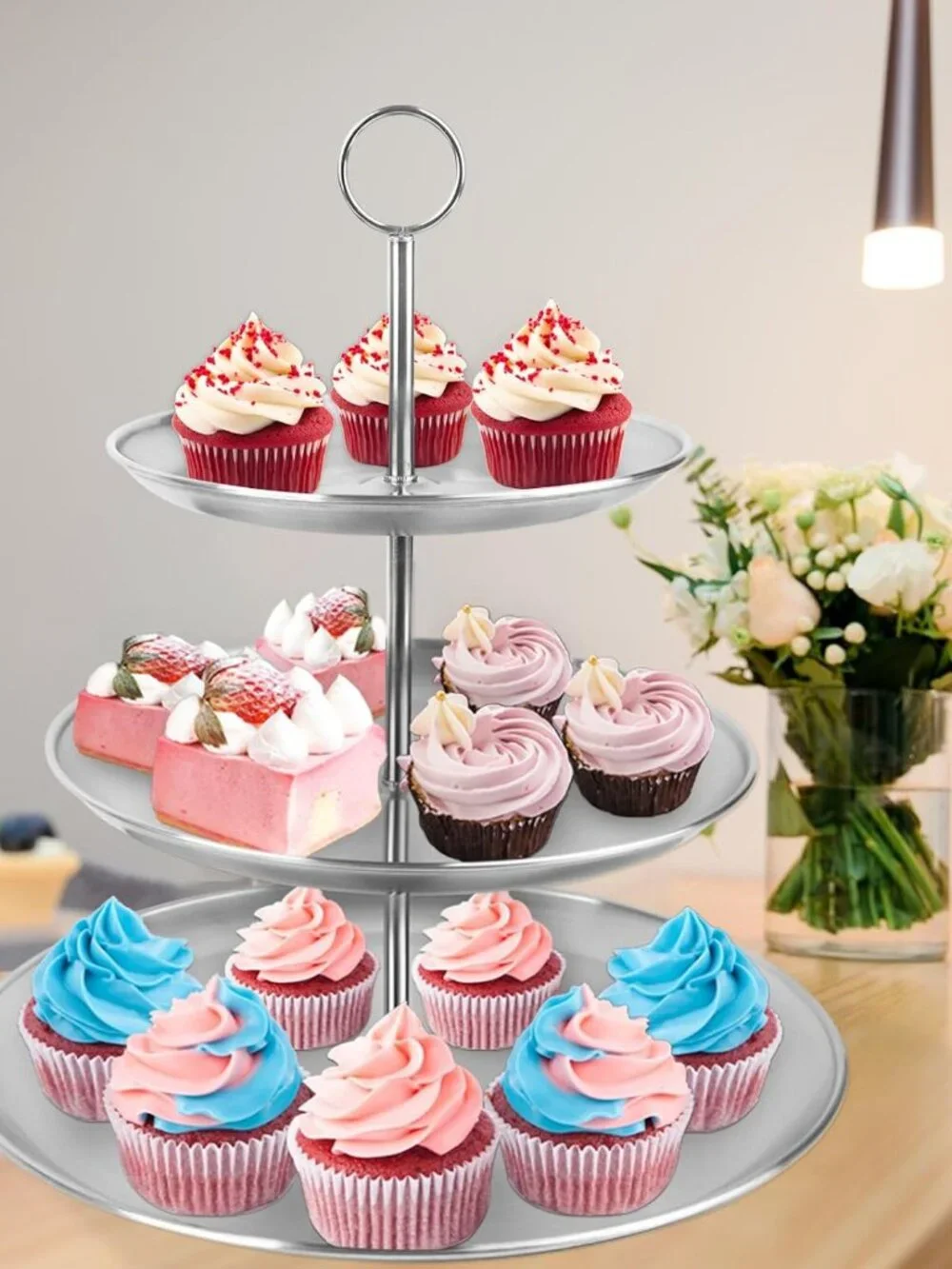 Cupcake Stand 3 Tier – Stainless Steel Cake & Dessert Display Tower for Wedding